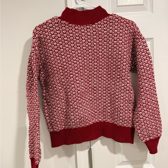 LOFT Red and White Patterned Turtleneck Sweater - Picture 4 of 4